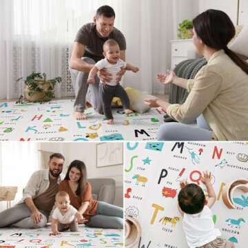 Babebay Baby Play Mat, 79x71 Large Baby mat for Floor, Soft Foam Play mat for Floor, Waterproof Baby Crawling Mat, Foldable Play Mat for Baby,Kids,Toddlers and Infants (Alphabet & Animals Pattern)