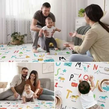 Babebay Baby Play Mat, 79x71 Large Baby mat for Floor, Soft Foam Play mat for Floor, Waterproof Baby Crawling Mat, Foldable Play Mat for Baby,Kids,Toddlers and Infants (Alphabet & Animals Pattern)