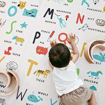Babebay Baby Play Mat, 79x71 Large Baby mat for Floor, Soft Foam Play mat for Floor, Waterproof Baby Crawling Mat, Foldable Play Mat for Baby,Kids,Toddlers and Infants (Alphabet & Animals Pattern)