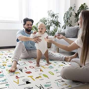 Babebay Baby Play Mat, 79x71 Large Baby mat for Floor, Soft Foam Play mat for Floor, Waterproof Baby Crawling Mat, Foldable Play Mat for Baby,Kids,Toddlers and Infants (Alphabet & Animals Pattern)