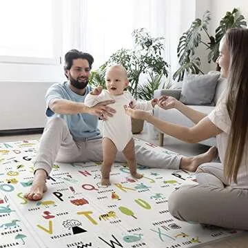 Babebay Baby Play Mat, 79x71 Large Baby mat for Floor, Soft Foam Play mat for Floor, Waterproof Baby Crawling Mat, Foldable Play Mat for Baby,Kids,Toddlers and Infants (Alphabet & Animals Pattern)