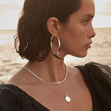 EXGOX 4MM Wide Silver Hoop Earrings for Women Sterling Silver Large Hoop Earrings 14K Real Gold Plated Hoop Earrings Hypoallergenic 925 Silver Big Hoop Earrings for Women (30/40/50/60mm)