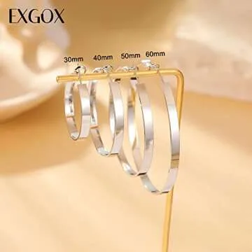 EXGOX 4MM Wide Silver Hoop Earrings for Women Sterling Silver Large Hoop Earrings 14K Real Gold Plated Hoop Earrings Hypoallergenic 925 Silver Big Hoop Earrings for Women (30/40/50/60mm)