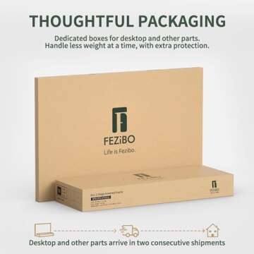 FEZIBO Mid Century Modern Standing Desk with 3 Drawers, 55 x 26 Inches Whole-Piece Sit Stand Up Desk for Home Office, White Top with White Frame (2 Packages)