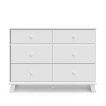 Storkcraft Modern 6 Drawer Double Dresser (White) – GREENGUARD Gold Certified, Modern Double Dresser for Nursery and Kids Bedroom, Wide Dresser Organizer for Children’s Bedroom