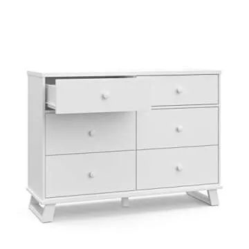 Storkcraft Modern 6 Drawer Double Dresser (White) – GREENGUARD Gold Certified, Modern Double Dresser for Nursery and Kids Bedroom, Wide Dresser Organizer for Children’s Bedroom