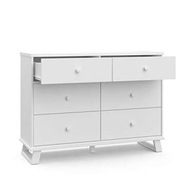 Storkcraft Modern 6 Drawer Double Dresser (White) – GREENGUARD Gold Certified, Modern Double Dresser for Nursery and Kids Bedroom, Wide Dresser Organizer for Children’s Bedroom