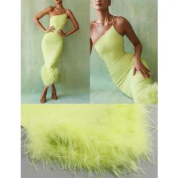 Houstil Women's Feather Bodycon Dress - Elegant Midi Cocktail Dress for Special Occasions