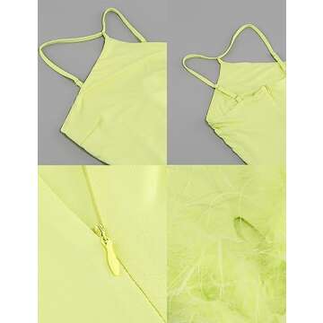 houstil Women's Feather Bodycon Dress Strap Midi Cocktail Evening Party Wedding Guest Dress (S, Green)