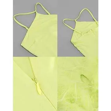 Houstil Women's Feather Bodycon Midi Cocktail Dress