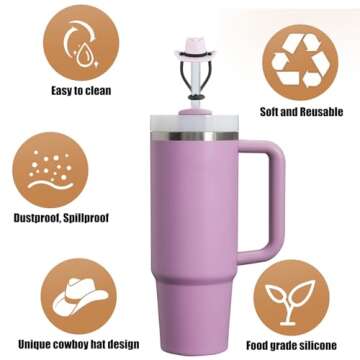 TOOVREN Cowboy Hat Straw Cover Cap for Stanley Cup 5PCS Silicone Straw Topper for Stanley Covers 30&...