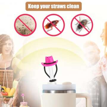 TOOVREN Cowboy Hat Straw Cover Cap for Stanley Cup 5PCS Silicone Straw Topper for Stanley Covers 30&40 Oz Tumbler with Handle for Cup Accessories,10mm Dust-Proof Reusable