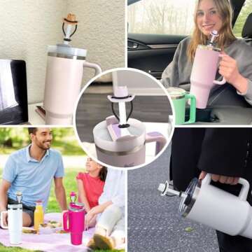 TOOVREN Cowboy Hat Straw Cover Cap for Stanley Cup 5PCS Silicone Straw Topper for Stanley Covers 30&40 Oz Tumbler with Handle for Cup Accessories,10mm Dust-Proof Reusable