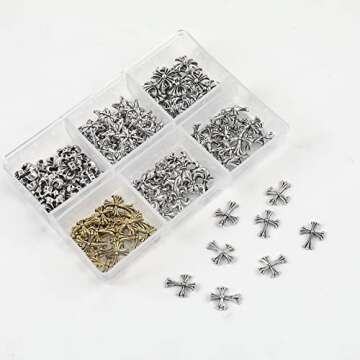 Chrome Hearts Nail Charms, 120pcs 3D Cross Nail Decoration, Vintage Metal Punk Nail Charms Accessories Nail Art Supplies for Manicure Nail Art Craft DIY Nail Decorations (120)