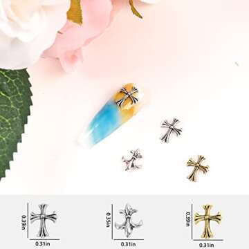 Chrome Hearts Nail Charms, 120pcs 3D Cross Nail Decoration, Vintage Metal Punk Nail Charms Accessories Nail Art Supplies for Manicure Nail Art Craft DIY Nail Decorations (120)