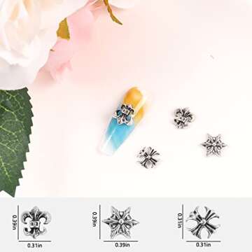 Chrome Hearts Nail Charms, 120pcs 3D Cross Nail Decoration, Vintage Metal Punk Nail Charms Accessories Nail Art Supplies for Manicure Nail Art Craft DIY Nail Decorations (120)