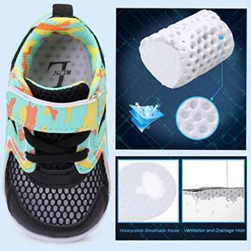 L-RUN Barefoot Tennis Shoes Athletic Sneakers for Kids Breathable Sneakers for Kids Girls Boys Black M US 5-5.5 Toddler