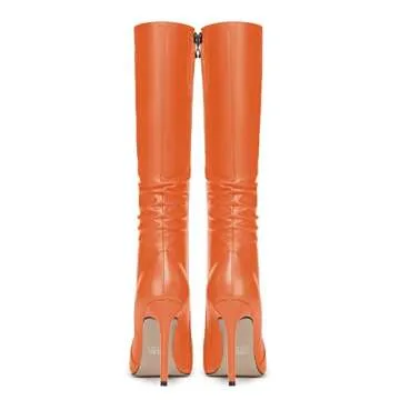 WAYDERNS Women's Fashion High Heel 4 Inch Mid Calf Zip Stiletto Matte Pointed Toe Dating Solid Boots Orange Size 8.5 - Tacones Altos Sexys