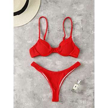 Stylish MakeMeChic Women's High Cut Bikini Set in Red