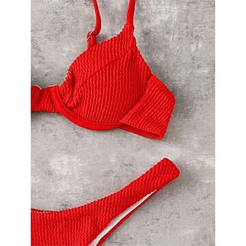 Stylish MakeMeChic Women's High Cut Bikini Set in Red