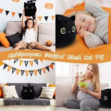 LSYDCARM Black Cat Plush Pillows Toy, 12" Kawaii Black Cat Stuffed Animals Black Cat Pillow, Cute Soft Plush Cat Plushie Stuffed Cat Toys for Kids Gifts