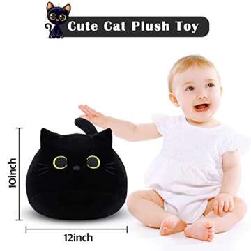 LSYDCARM Black Cat Plush Pillows Toy, 12" Kawaii Black Cat Stuffed Animals Black Cat Pillow, Cute Soft Plush Cat Plushie Stuffed Cat Toys for Kids Gifts