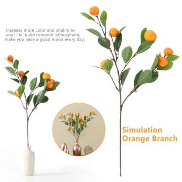 Artificial Orange Branches, 3Pcs Tangerine Branches, 25 Inch Realistic Faux Oranges Fruit with Green Leaves, Decorative Orange Branches for Vase Home Party Decoration