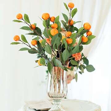 Artificial Orange Branches, 3Pcs Tangerine Branches, 25 Inch Realistic Faux Oranges Fruit with Green Leaves, Decorative Orange Branches for Vase Home Party Decoration