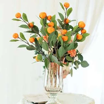 Artificial Orange Branches, 3Pcs Tangerine Branches, 25 Inch Realistic Faux Oranges Fruit with Green Leaves, Decorative Orange Branches for Vase Home Party Decoration