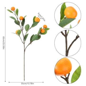 Artificial Orange Branches, 3Pcs Tangerine Branches, 25 Inch Realistic Faux Oranges Fruit with Green Leaves, Decorative Orange Branches for Vase Home Party Decoration
