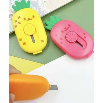 Mini Retractable Box Cutters - 3Pcs Cute Pineapple Paper Cutter Letter Opener Portable Utility Knives Office Stationery for Cutting Envelope Paper Cardboard