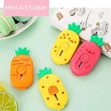 Mini Retractable Box Cutters - 3Pcs Cute Pineapple Paper Cutter Letter Opener Portable Utility Knives Office Stationery for Cutting Envelope Paper Cardboard