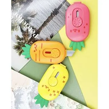 Mini Retractable Box Cutters - 3Pcs Cute Pineapple Paper Cutter Letter Opener Portable Utility Knives Office Stationery for Cutting Envelope Paper Cardboard