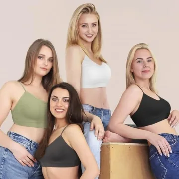 KCDDUMK 4 Pieces Cami Bras - Women's V-Neck Padded Seamless Straps Bralette Everyday Basic Sleeping Bra