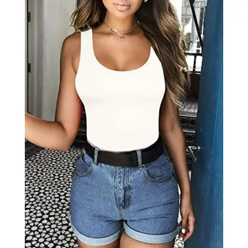 MANGOPOP Soft Stretchy Backless Ribbed Bodysuit for Women