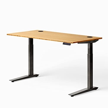Jarvis Fully Standing Desk 60" x 30" Natural Bamboo Top - Electric Adjustable Desk Height from 25.5" to 51" with Memory Preset Controller (Rectangle, Alloy Frame)