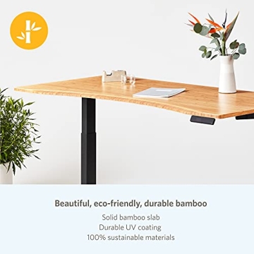 Jarvis Fully Standing Desk 60" x 30" Natural Bamboo Top - Electric Adjustable Desk Height from 25.5" to 51" with Memory Preset Controller (Rectangle, Alloy Frame)