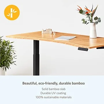 Jarvis Fully Standing Desk 60" x 30" Natural Bamboo Top - Electric Adjustable Desk Height from 25.5" to 51" with Memory Preset Controller (Rectangle, Alloy Frame)