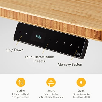 Jarvis Fully Standing Desk 60" x 30" Natural Bamboo Top - Electric Adjustable Desk Height from 25.5" to 51" with Memory Preset Controller (Rectangle, Alloy Frame)