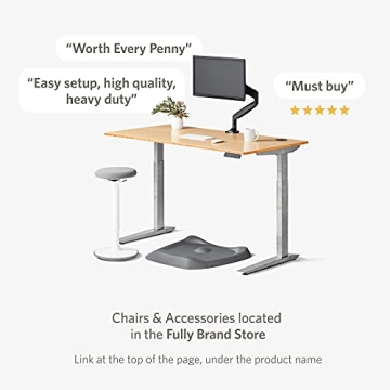 Jarvis Fully Standing Desk 60" x 30" Natural Bamboo Top - Electric Adjustable Desk Height from 25.5" to 51" with Memory Preset Controller (Rectangle, Alloy Frame)