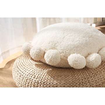 STRWARD Boho Decorative Throw Pillows Round Floor Cushion with Poms,Cute Floor Seating Plush Pillow ...
