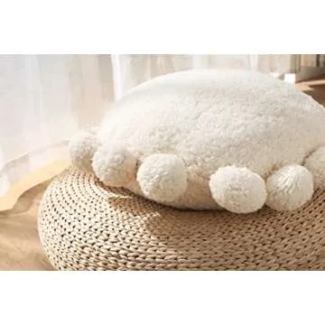 STRWARD Boho Decorative Throw Pillows Round Floor Cushion with Poms,Cute Floor Seating Plush Pillow ...