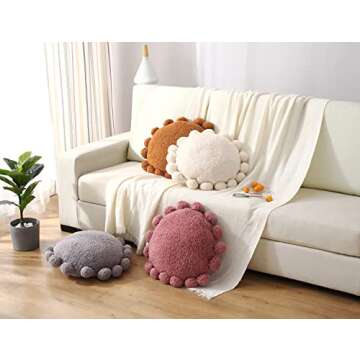 STRWARD Boho Decorative Throw Pillows Round Floor Cushion with Poms,Cute Floor Seating Plush Pillow for Kids Reading Nook,Home Decor for Chair Sofa Bed Put in Living Room Indoor Outdoor