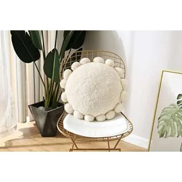 STRWARD Boho Decorative Throw Pillows Round Floor Cushion with Poms,Cute Floor Seating Plush Pillow for Kids Reading Nook,Home Decor for Chair Sofa Bed Put in Living Room Indoor Outdoor