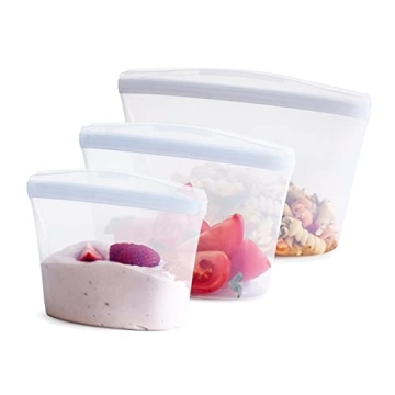 Stasher Premium Silicone Reusable Food Storage Bags, 3-Pack, Clear | Multi-Use Food Storage Bags, Lu...