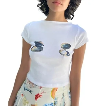 Chloefairy Women’s Y2K Baby Tees Short Sleeve E-Girls Graphic Print Summer Crop Top for Teen Girls...