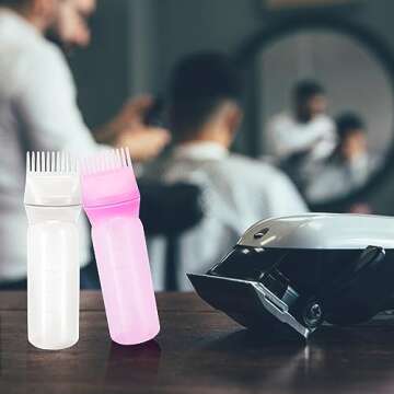 6 Ounce Root Comb Applicator Bottle, 2 Pack Hair Oiling Applicator Bottle with Graduated Scale Hair Dye Brush Oil Bottles for Hair Styling Profssional Hairdressing Coloring Styling Tool(Whie & Purple)
