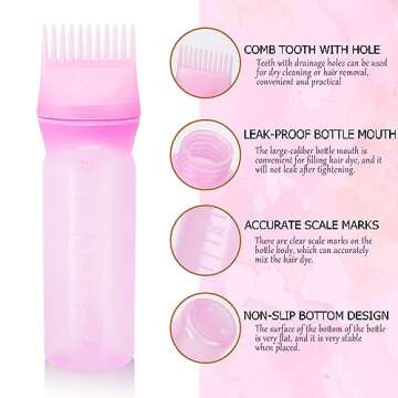 6 Ounce Root Comb Applicator Bottle, 2 Pack Hair Oiling Applicator Bottle with Graduated Scale Hair Dye Brush Oil Bottles for Hair Styling Profssional Hairdressing Coloring Styling Tool(Whie & Purple)