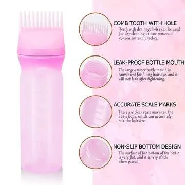 6 Ounce Root Comb Applicator Bottle, 2 Pack Hair Oiling Applicator Bottle with Graduated Scale Hair Dye Brush Oil Bottles for Hair Styling Profssional Hairdressing Coloring Styling Tool(Whie & Purple)