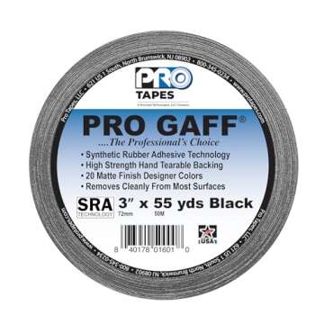ProTapes Pro Gaff Premium Matte Cloth Gaffer's Tape With Rubber Adhesive, 11 mils Thick, 55 yds Length, 3" Width, Black (Pack of 1)